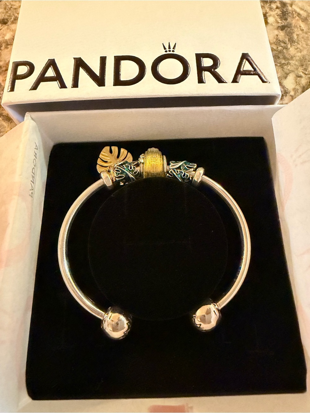 Pandora Moments Sterling Silver Open Bangle Bracelet With Charms - Picture 5 of 8